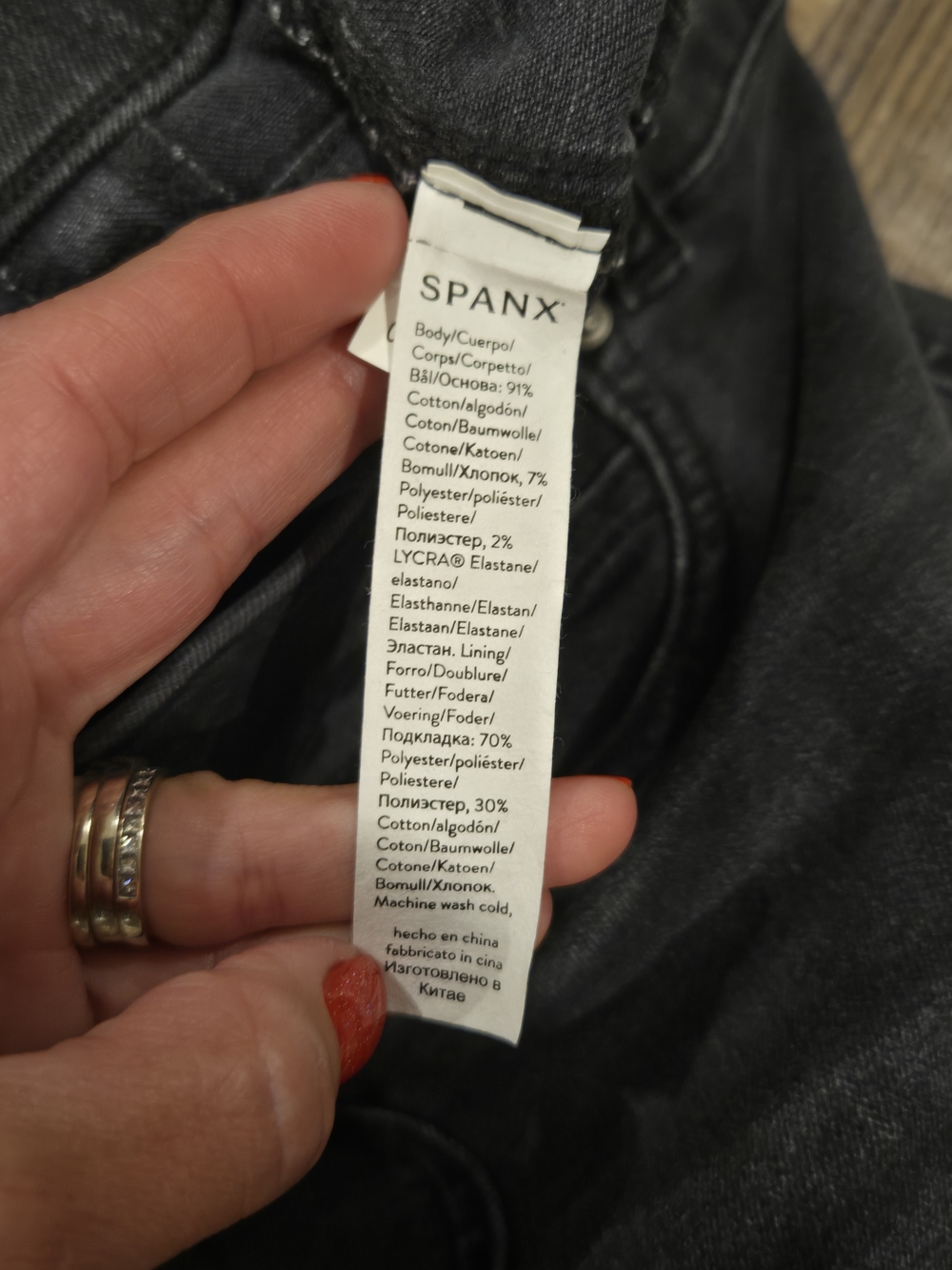 Spanx Black Washed Straight Leg Pull On Denim Jeans Tummy Control Size M - Picture 5 of 5